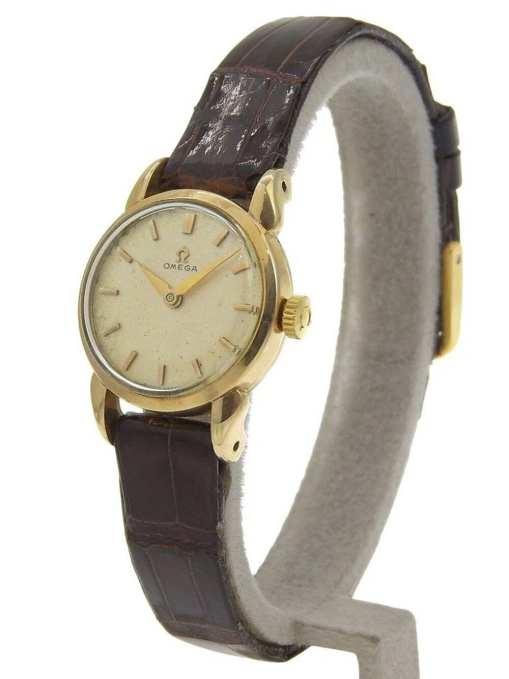 OMEGA Watches Cal.244 IvoryDial Plated Gold/Embossed Leather Hand Winding ...